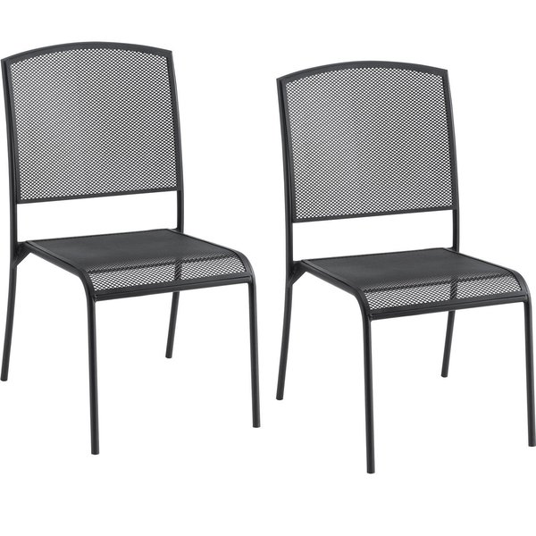 Global Industrial Interion Outdoor Cafe Armless Stacking Chair, Steel Mesh, Black, 2PK 262085BK